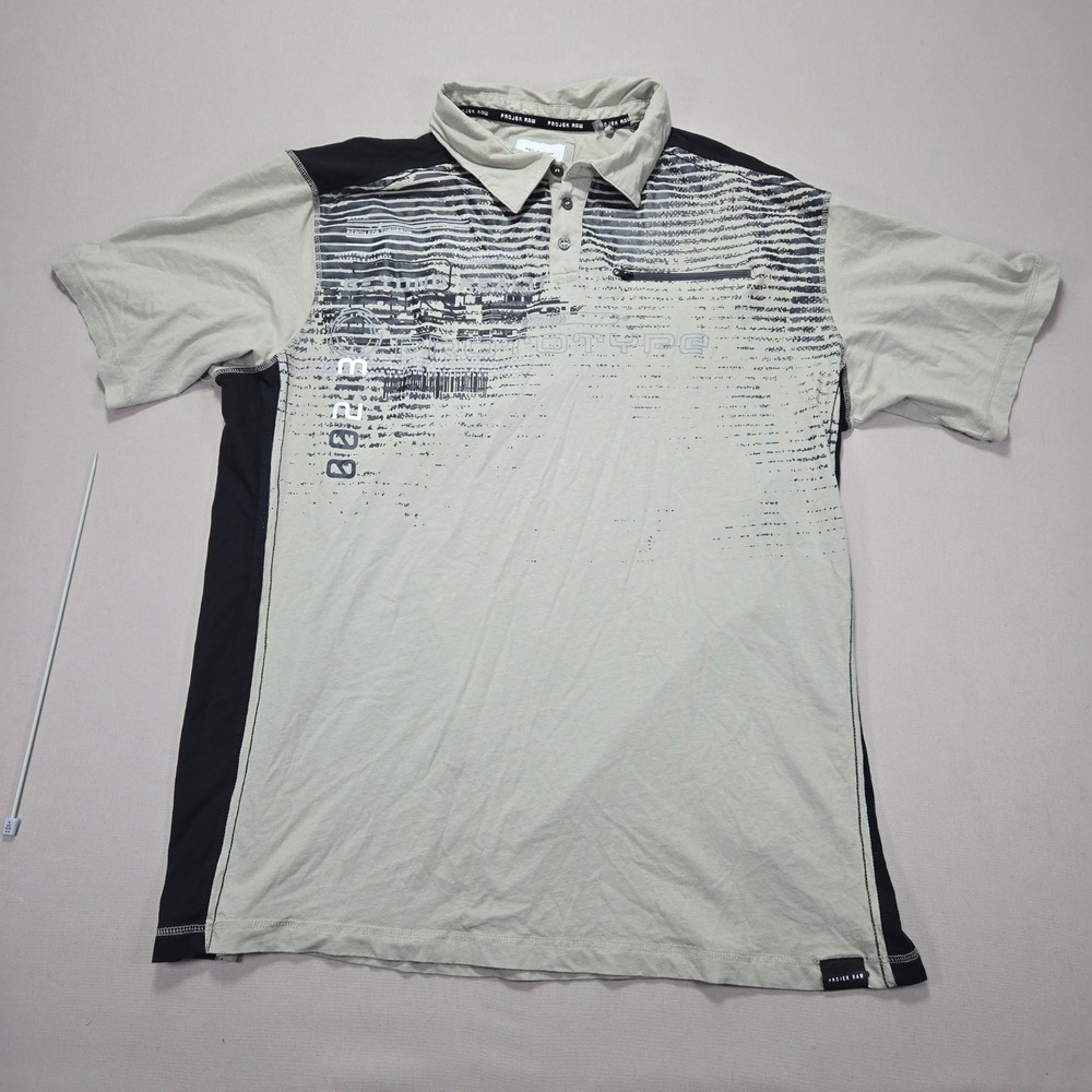 Projek Raw Graphic Polo‎ Shirt Mens 2XT Gray Black Short Sleeve Casual